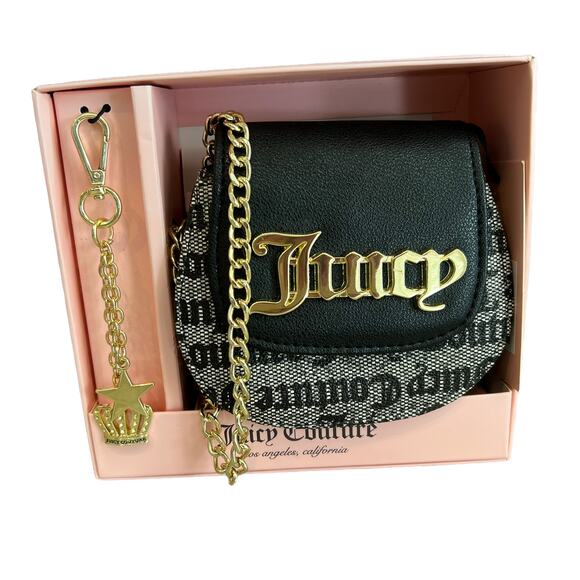 Juicy Couture Mini Logo Crossbody Bag Set Keychain & Gold Chain Detail - Picture 1 of 10